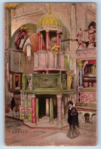 Venice Veneto Italy Postcard Inner Church of St. Mark 1924 Vintage Posted