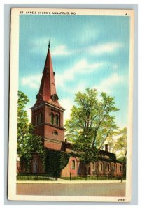 Vintage 1940's Postcard St. Anne's Episcopal Church Annapolis Maryland