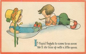 Postcard C-1910 Spoon romance Children hat series #5003 23-4961