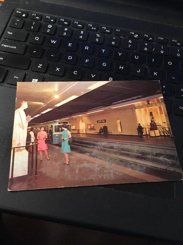 Vtg Postcard:  Paris, Metro Station, Louvre, posted 1971