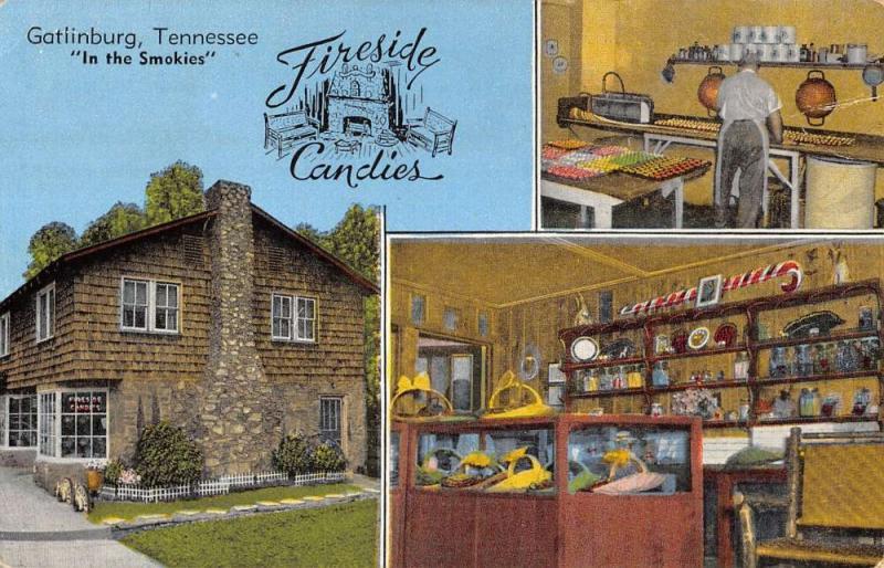 Gatlinburg Tennessee Fireside Candies Multiview Antique Postcard K29161