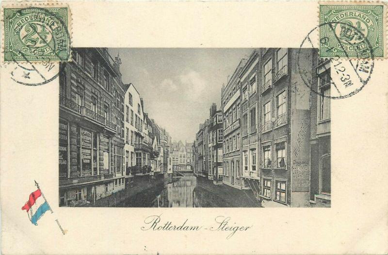 Lot 2 early postcards Rotterdam Netherlands Caland Plein & Steiger TCV stamps