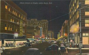 Autos Inter City Colorpicture Night Main Little Rock Arkansas Postcard 21-1231