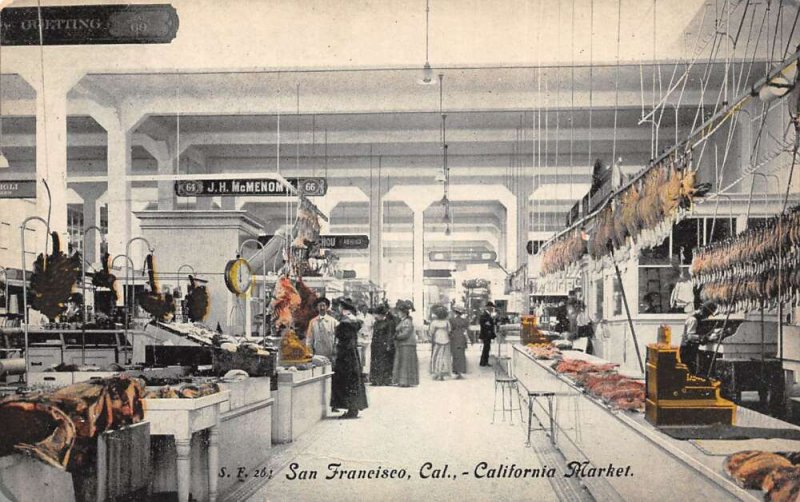 San Francisco California Market Interior Butcher Vintage Postcard AA75229