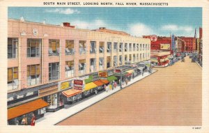 Fall River, MA Massachusetts  SOUTH MAIN STREET SCENE  ca1940's Linen Postcard