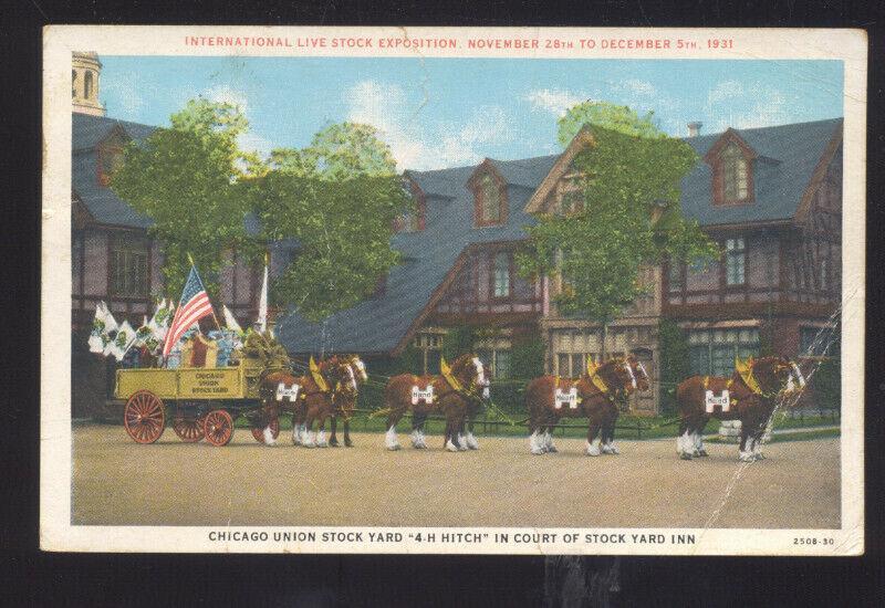 CHICAGO ILLINOIS INTERNATIONAL STOCK YARDS 8 HORSE TEAM OLD POSTCARD