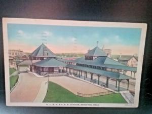 Postcard  Railroad Station in Brockton, MA 1936