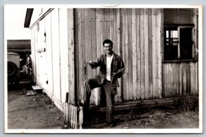 RPPC  WW2 US Army Soldier With Pack of Cigarettes  Real Photo  Postcard