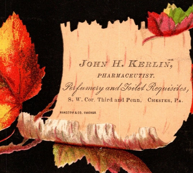 John H Kirlin Pharmaceutist Chester Pennsylvania Perfumery Victorian Trade Card