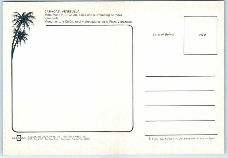 M-38847 Monument to C Colón Clock and Surrounding Plaza Caracas Venezuela