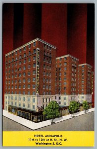 Postcard Washington DC c1940s Hotel Annapolis 11th to 12th St. at H. St Advert