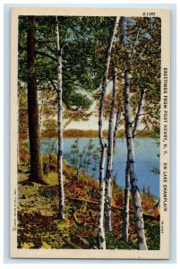 c1930's Greetings From Port Henry NY, On Lake Champlain View Vintage Postcard 