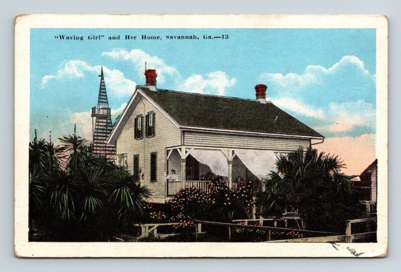 Savannah Georgia Waving Girl & Her Home Historic Landmark WB Postcard 