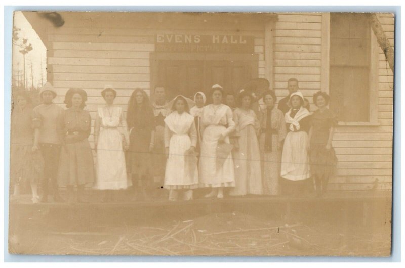 Evens Hall High School Costumes Motion Pictures Waldport OR RPPC Photo Postcard