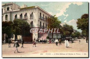 Tunisia Tunis Postcard Old L & # 39hotel Bellevue and & # 39avenue of France