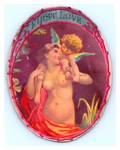 1870's-80's First Love Tobacco Cigar Box Label Geo S. Harris Vintage Original 7H