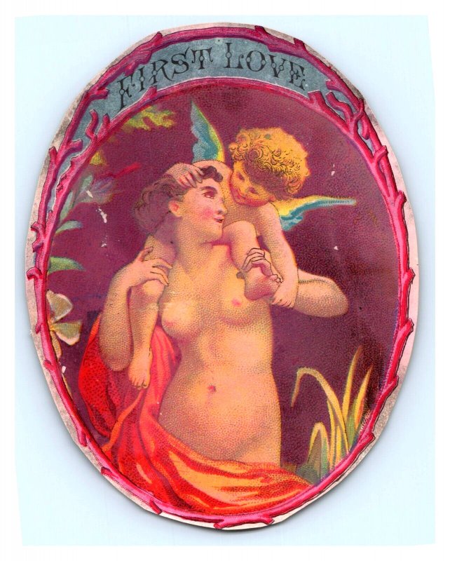 1870's-80's First Love Tobacco Cigar Box Label Geo S. Harris Vintage Original 7H