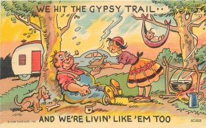 Postcard 1940s Travel Trailer fox camping comic humor Teich 23-5831
