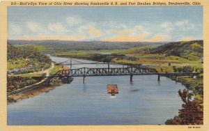 Steubenville Ohio 1949 Postcard Panhandle Railroad & Fort Steuben Bridge