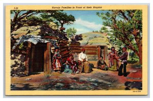 Navajo Families In Front of Hogans Grand Canyon Arizona AZ Linen Postcard S15