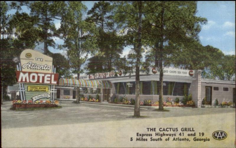 Atlanta GA Cactus Grill Hwys 41 & 19 Linen Roadside Postcard