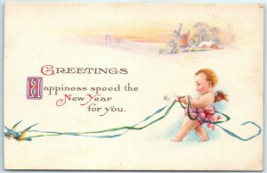 M-30127 Greetings Happiness speed the New Year for you with Art Print