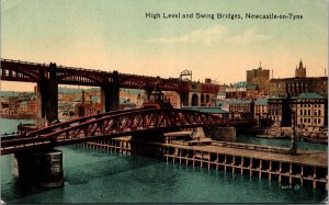 High Level and Swing Bridges Newcastle-on-Tyne England Postcard PC20