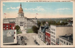 State Capitol Post Office and YMCA Bldgs Lansing Michigan Postcard PC355