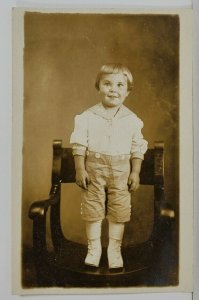 RPPC Darling Edwardian Child Button up Shoes On Chair Photo c1900s Postcard N14