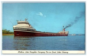 1974 Modern Lake Freighter Carrying Ore Great Lakes MI Posted Vintage Postcard