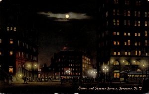 New York Syracuse Salina and Genesee Streets At Night 1913