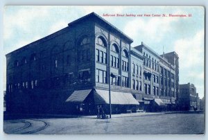 Bloomington Illinois Postcard Jefferson Street Looking East Center c1910 Vintage