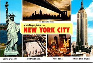 New York City Greetings With Brooklyn Bridge Statue Of Liberty Times Square More