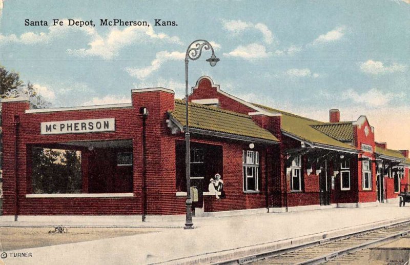 McPherson Kansas Santa Fe Depot Train Station Vintage Postcard AA41494