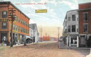 Court & Main Street Scene, Auburn, Maine Darling's Garage 1910s Vintage Postcard