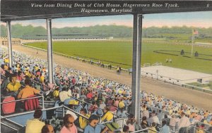 F52/ Hagerstown Maryland Postcard Linen Horse Race Track Dining Deck