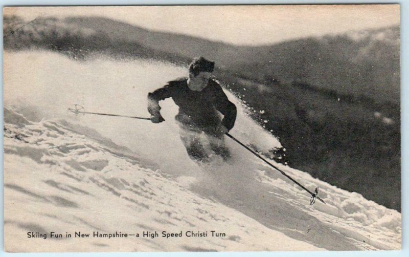 NEW HAMPSHIRE, NH  Skiing SKIER HIGH SPEED CHRISTI TURN Postcard