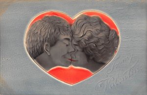 To My Valentine Man & Woman Kiss Inside Red Heart, Embossed, PC U9196