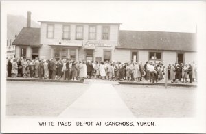 Carcross Yukon White Pass Depot People at Train Station Unused RPPC Postcard H33