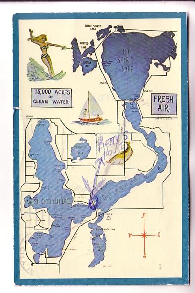 Map of  Iowa Great Lakes, Used 1953