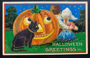 Mint USA Color Picture Postcard Halloween Greetings Cat Hiding