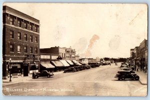 Riverton Wyoming WY Postcard RPPC Photo Business District Teton Hotel Cars 1937