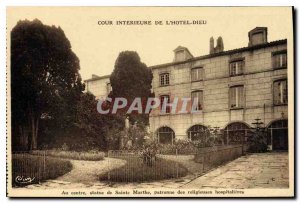 Old Postcard Inner Court Hotel In the center god statue of St. Martha patrone...