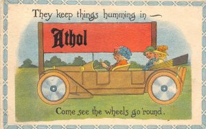 ATHOL, KS Old Car Edwardian Greetings Smith County, Kanas 1918 Vintage Postcard