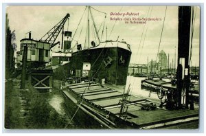 Duisburg-Ruhrort Germany Postcard Loading a Rhine Sea Steamer in Harbor 1911