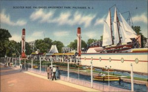 Palisades New Jersey NJ Amusement Park Boats Linen Vintage Postcard