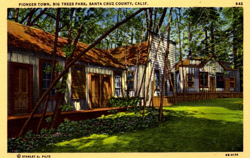 Santa Cruz County, California - View of Pioneer Town in Big Trees Park - 1940's