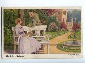 241016 WWI Military Man Visit BELLE Lady by MAILICK Vintage PC