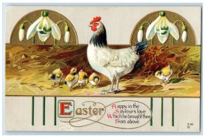 c1910's Easter Chicken Hen Baby Chicks Flowers Embossed Posted Antique Postcard