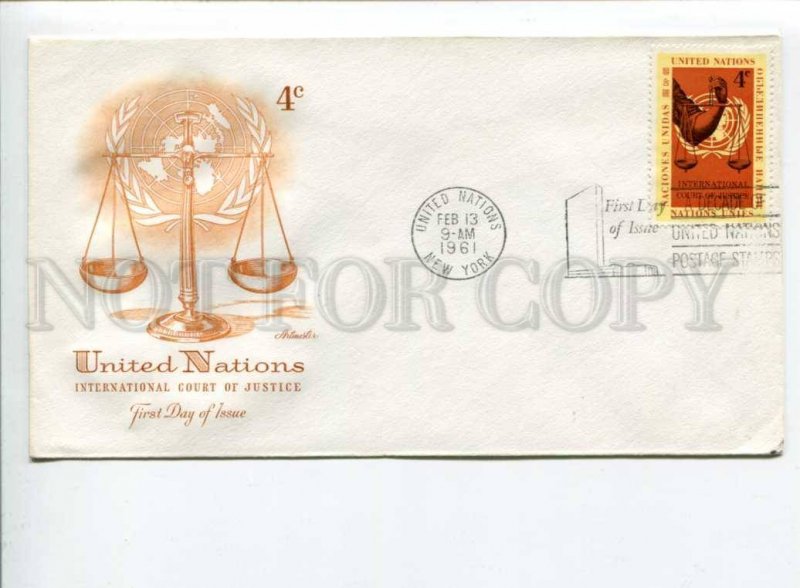 291249 UNITED NATIONS 1961 New York First Day COVER court of Justice